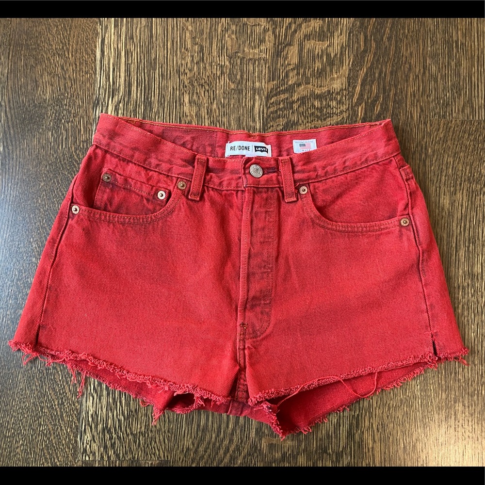 RE/DONE overdyed red denim shorts